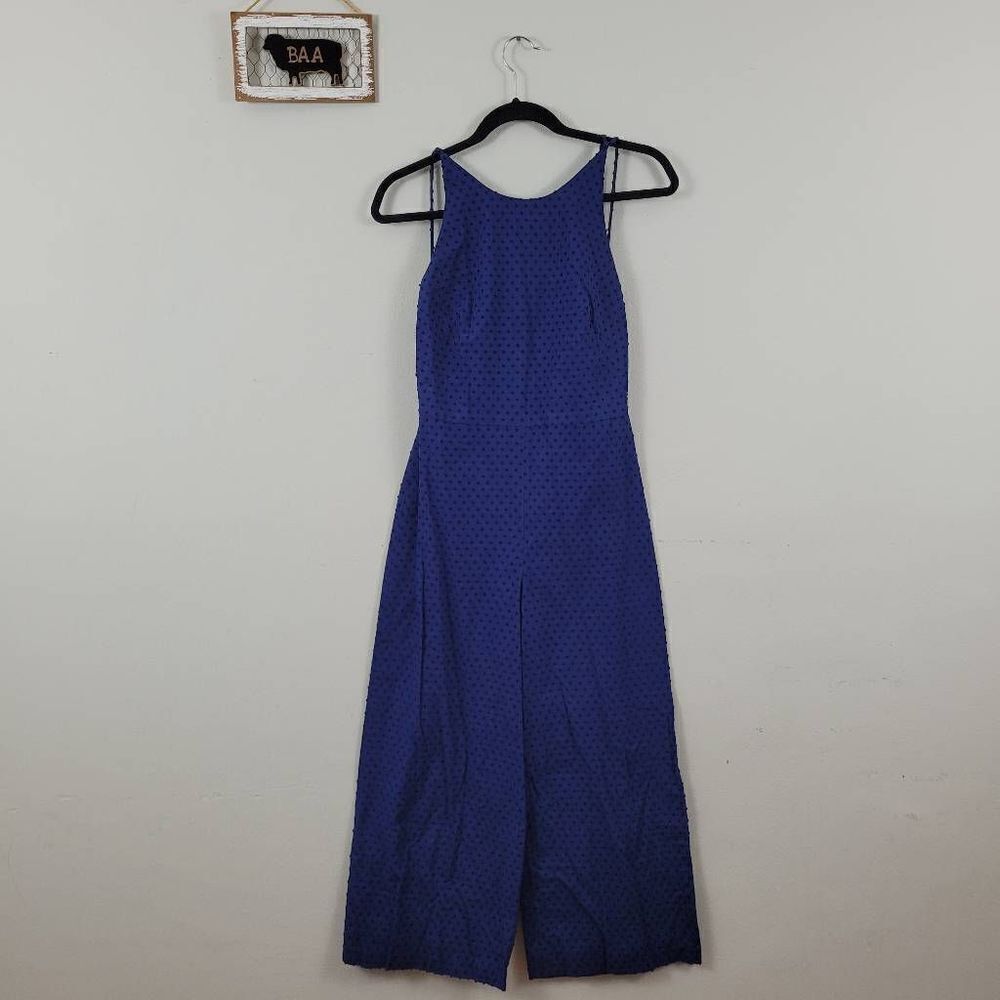 Club Monaco Navy Blue Swiss Dot Wide Leg Jumpsuit Sz 0 Open Adjustable Back‎